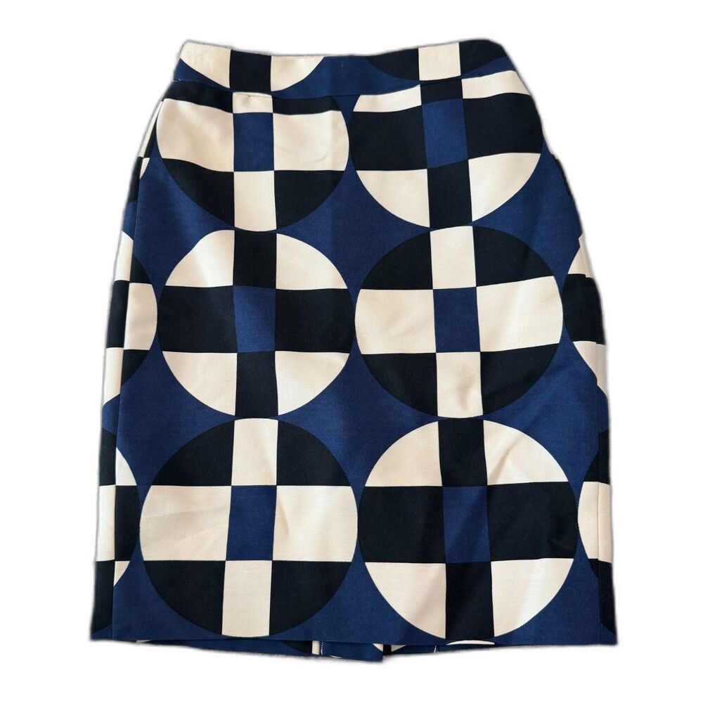 J.Crew No. 2 Pencil Skirt Mod Print Navy Cream Black 0P